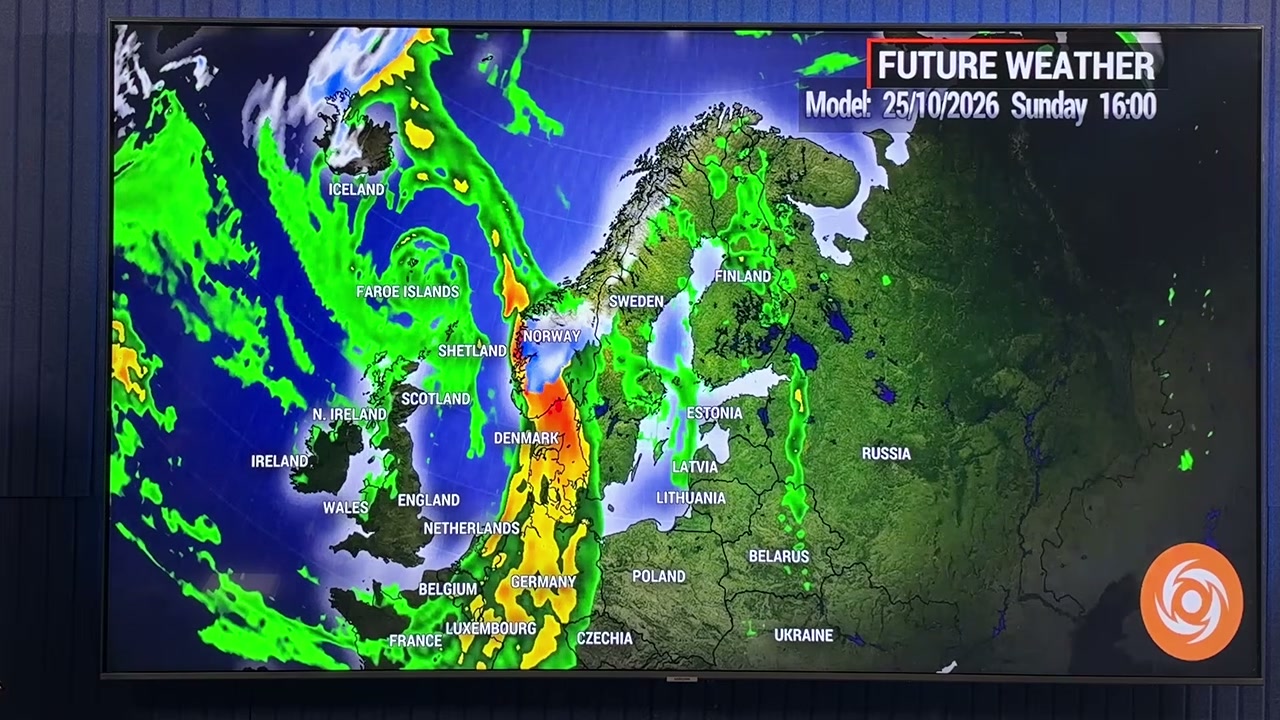 Future weather precipitation forecast map of Northern Europe