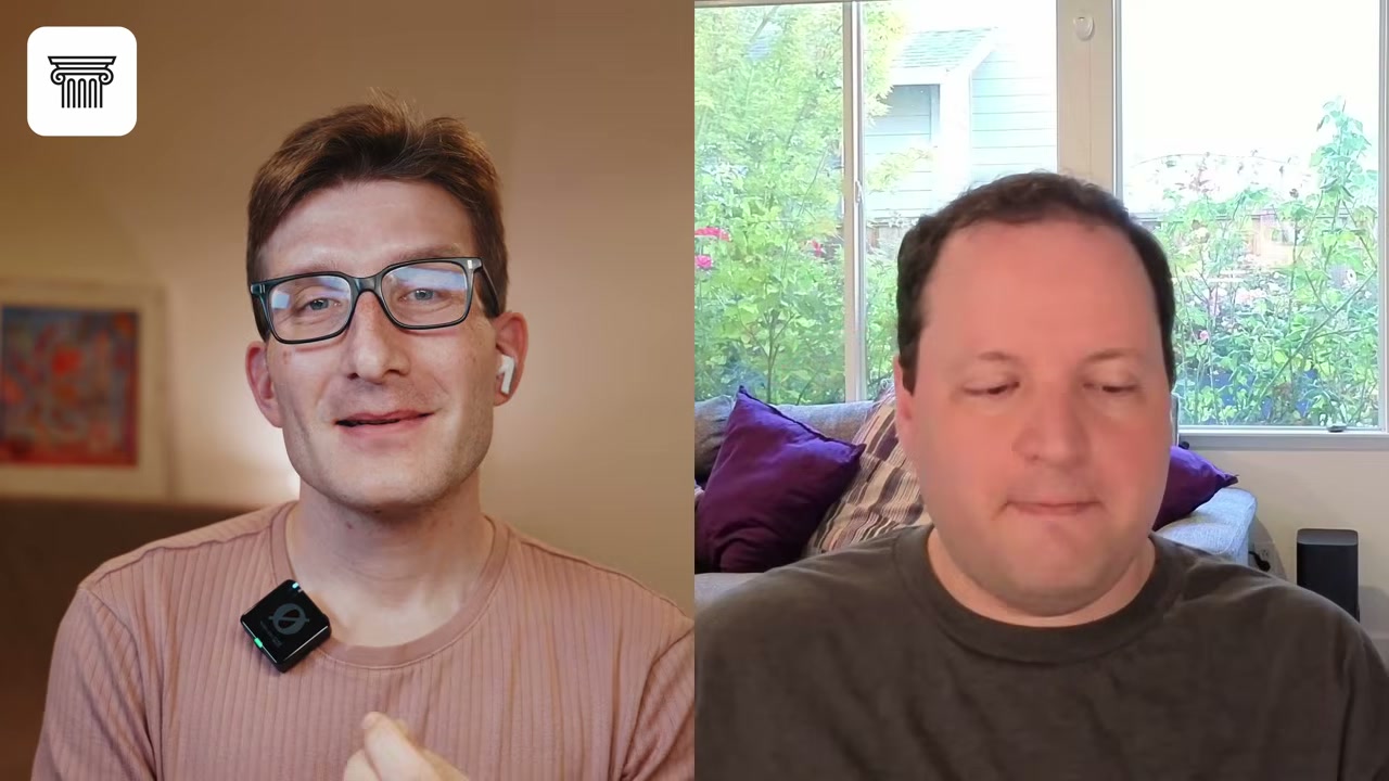 Two-person split-screen video conversation still