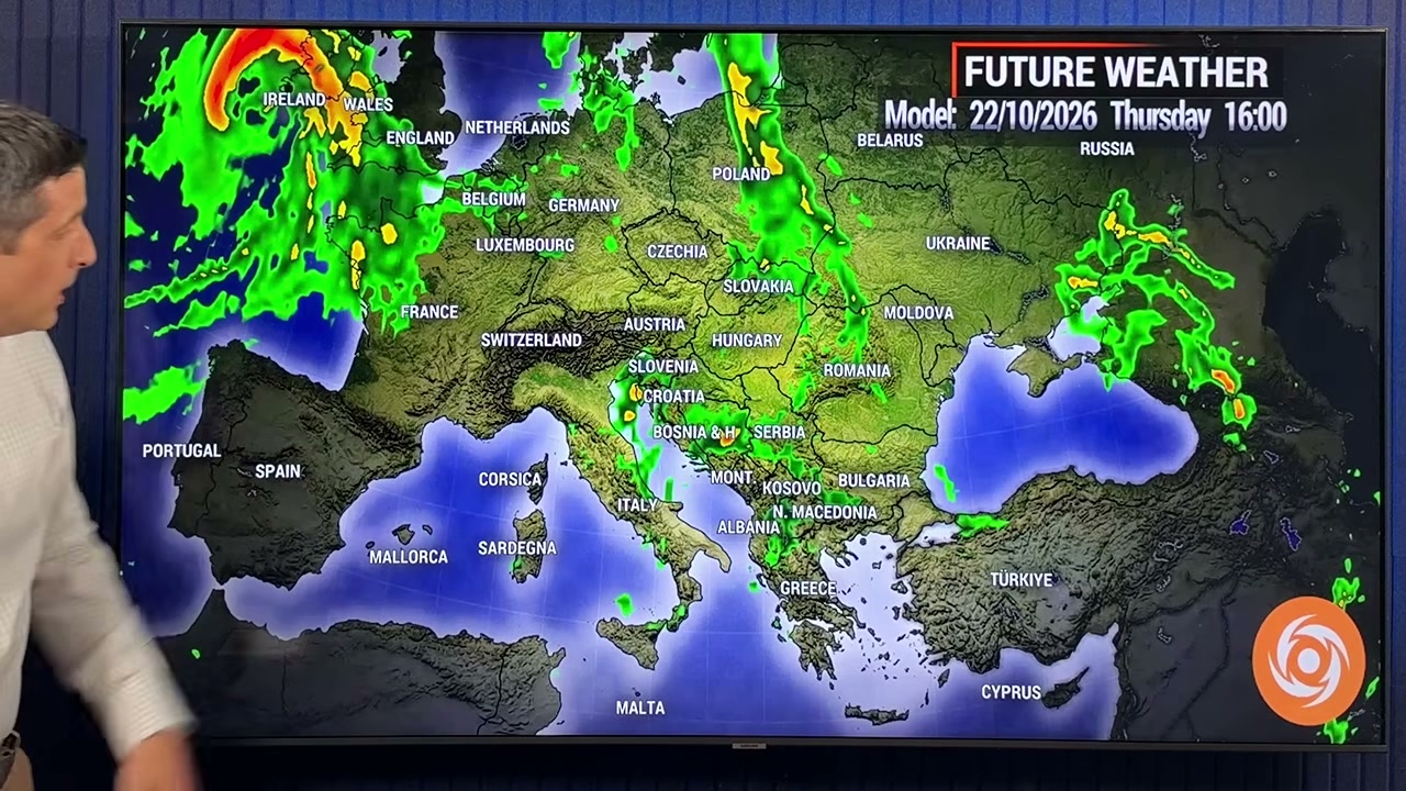 Europe forecast rain map for 22 October 2026, 16:00